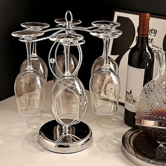 Wine Glass Holder Stand-Elegant Countertop Stemware Rack for 6 Glasses - Freestanding Stainless Steel Drying Organizer for Home Bar, Kitchen & Dining Table Decor