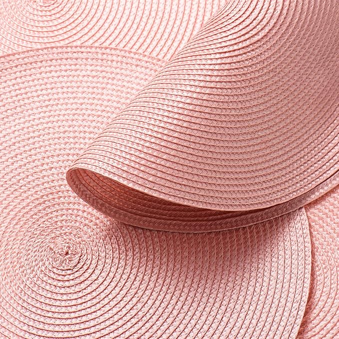 AHHFSMEI Round Braided Placemats 15 Inch Round Table Mats for Dining Tables Natural Woven Heat Resistant Place mats Set of 8 (Pink,8)