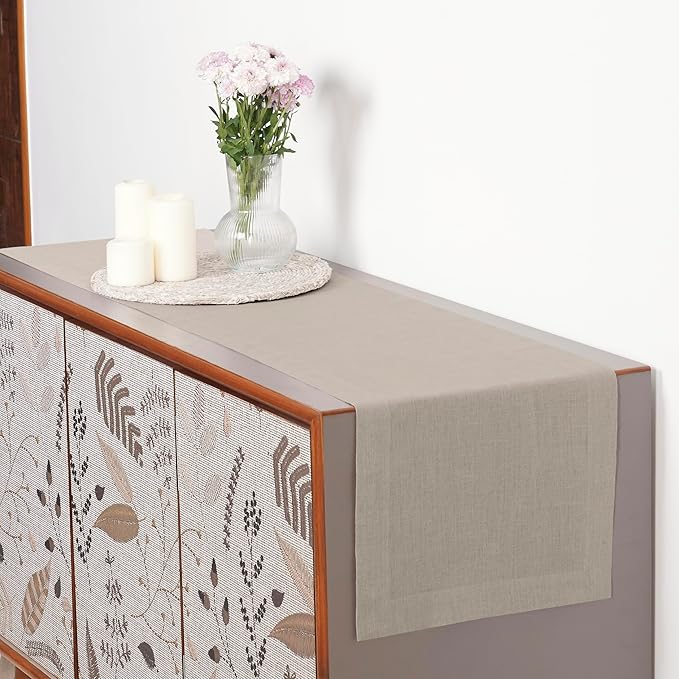 D'Moksha Homes Linen Natural Table Runner 84 Inches Long - 100% Pure Linen 14 x 84 Inch Table Runner for Dining, Valentines, Spring, Easter - Machine Washable