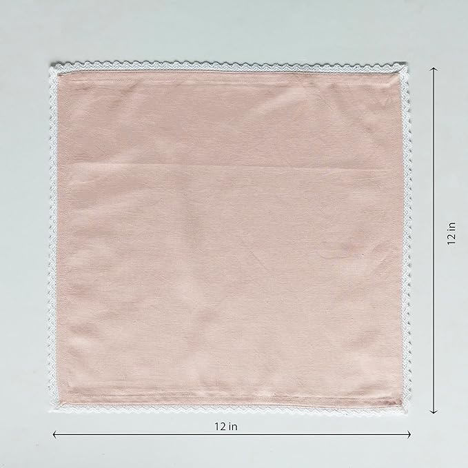 FINGERCRAFT Dinner Cloth Napkin Cotton Linen Blend 4 Pack Mitered Corners with Elegant Lace for Everyday Use Napkins are Pre Shrunk and Good Absorbency Pink