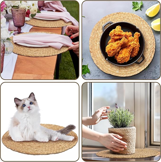 Kochorie Set of 36 Round Woven Placemats 13.5-Inch Natural Water Hyacinth Plant Placemats Hand-Woven Boho Rattan Placemat Wicker Weave Table Mats for Home Table Farmhouse