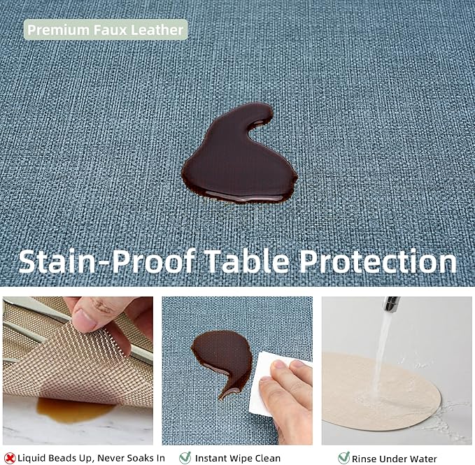 Oval Placemats for Dining Table Set of 6, Washable Leather Table Mats, Waterproof Heat-Resistant Non-Slip Kitchen Placemats, Simple Style Oval Design
