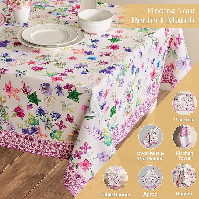 Maison d' Hermine Table Cloth Rectangle Table 100% Cotton 60 x 108 Inches Tablecloth Reusable Decorative for Dining Room Farmhouse Home Valentines Day Decorations Spring Summer - Chardon