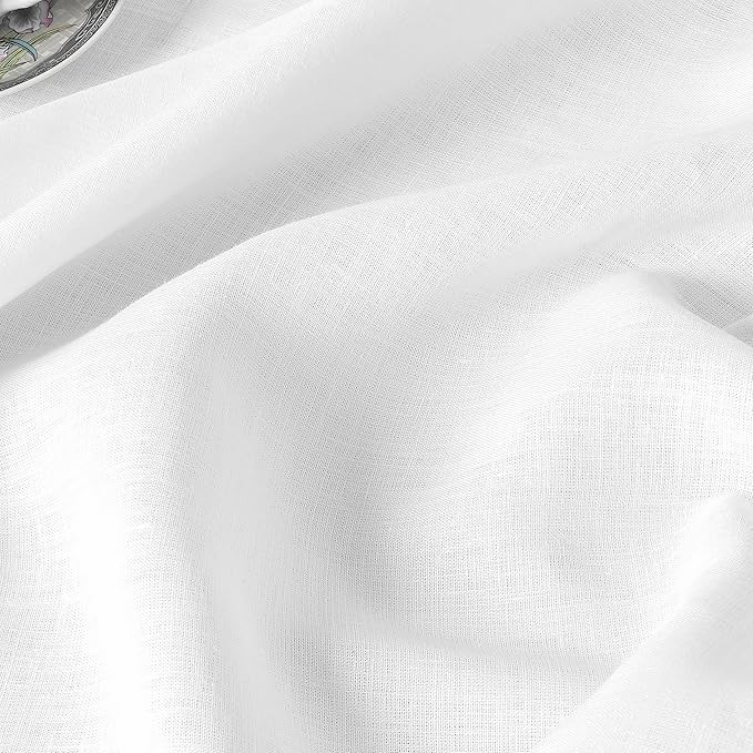 D'Moksha Homes White Linen Tablecloth 60 x 144 Inch - 100% Pure Linen Table Cloth for Rectangle Tables - Machine Washable Tablecloth for Valentines, Spring, Easter