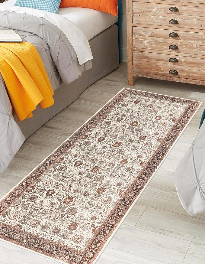Keen Home Design 2x12 Rug - Machine Washable Runner Rug with Non-Slip Backing, Ideal for Hallway, Entryway, Kitchen, Laundry Room - Vintage, Easy Clean, Durable, Low Pile - (2'6" x 12')