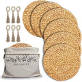 Round Woven Placemats Set of 6 (15 Inch) with Napkin Rings & Canvas Bag – Water Hyacinth Boho Farmhouse Table Mats, Heat Resistant Natural Wicker Chargers for Dining Table Decor by DECHUSE