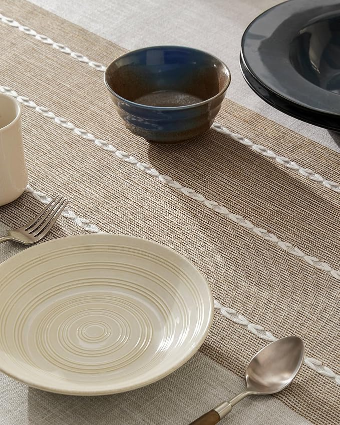 ZeeMart Contrast Linen Table Cloth Square Table Cloths 60x60 Inch Brown, Farmhouse Style Heavy Weight Beige Tablecloth, Water Resistant Burlap Tablecloths