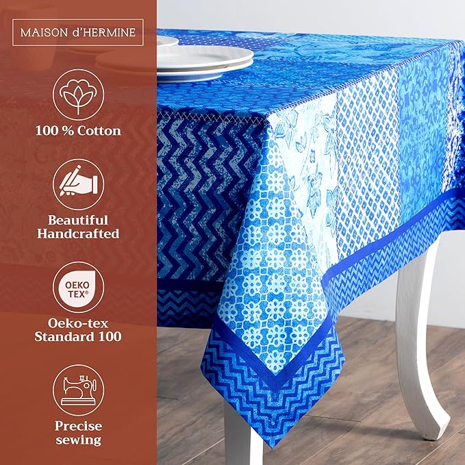 Maison d' Hermine Table Cloth Rectangle Table 100% Cotton 60 x 90 Inches Tablecloth Reusable Decorative for Dining Room Farmhouse Home Valentines Day Decorations Spring Summer - Indigo Love