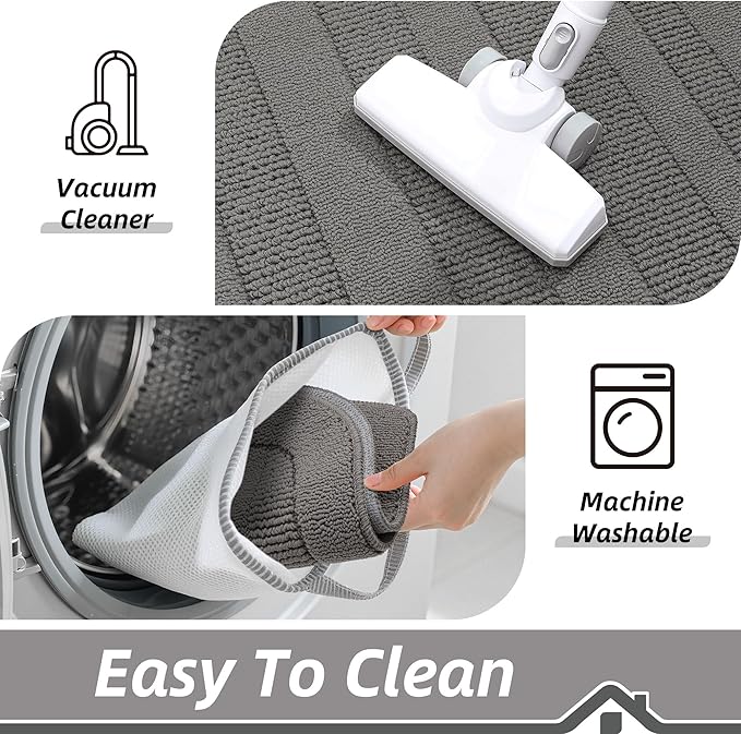 BEQHAUSE 30x18 Inch Kitchen Rug Mat Durable Kitchen Rugs Non-Slip Washable Absorbent Kitchen Mats for Floor Dirt-Resistant Semicircular Kitchen Mat (Grey)
