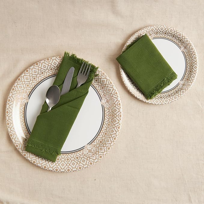 ACCENTHOME Olive Green Cotton Linen Napkin Set of 12 18x18 inch Dinner Napkins - Washable Soft Premium Hotel Quality Reusable Hemmed Edges Napkins Perfect Table Linens for Family Dinners, Weddings