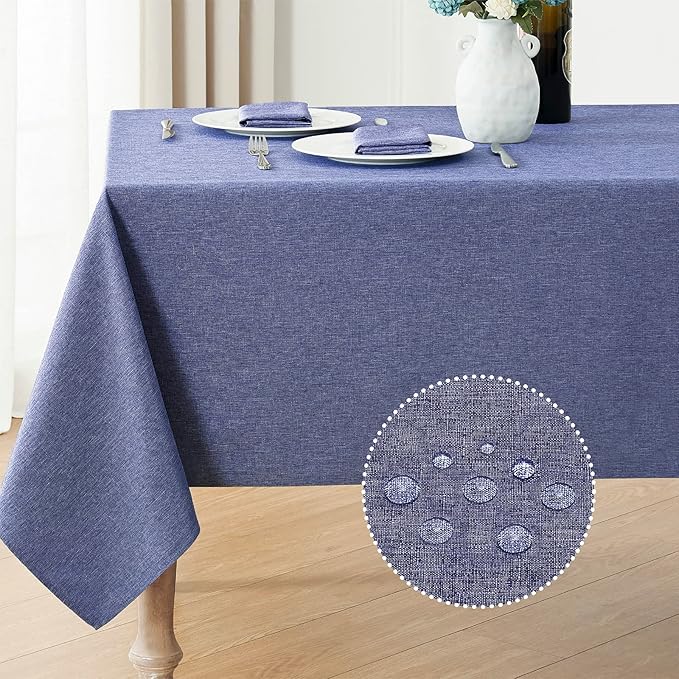 Rectangle Tablecloth Linen Textured Waterproof & Stain Resistant Table Cloth Wrinkle Free Decorative Fabric Farmhouse Table Cover for Dining/Party/Buffet/Wedding, 52 x 70 Inch, Demin Blue