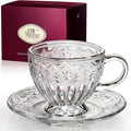 Vintage Glass Tea Cup and Saucer Set, 12 oz Large Coffee Cup | Handcrafted by Unknown
