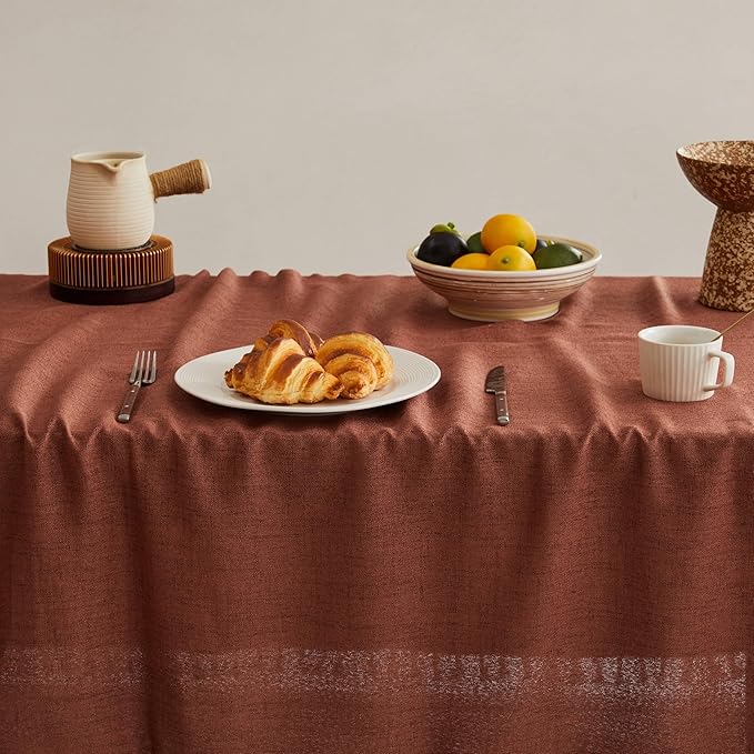 Linen Tablecloth for Rectangle Table, 60x104 Inch Terracota, Farmhouse Style Rust Tablecloth, Water Resistant Burlap Tablecloths for Dining Table Farmhouse Kitchen