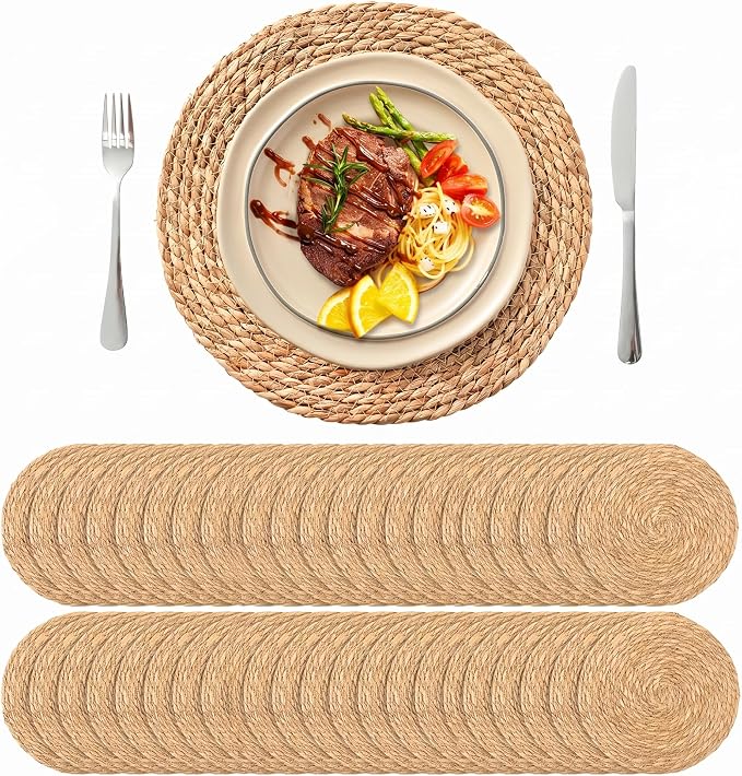 13.8'' Round Woven Placemats Set of 40, Boho Wicker Chargers, Terrekraft | by TerrekraftMakeLuxuryTraysAffordable