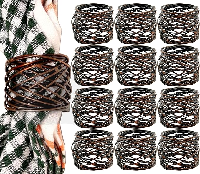 ALPHA Living HOME Napkin Rings Set 12 of Premium 100% Metal, Rust-Resistant Tabletop Décor - Napkin Holders for Family Dinner, Wedding, Party, Decorations, Banquet, Party, Easter - Bronze