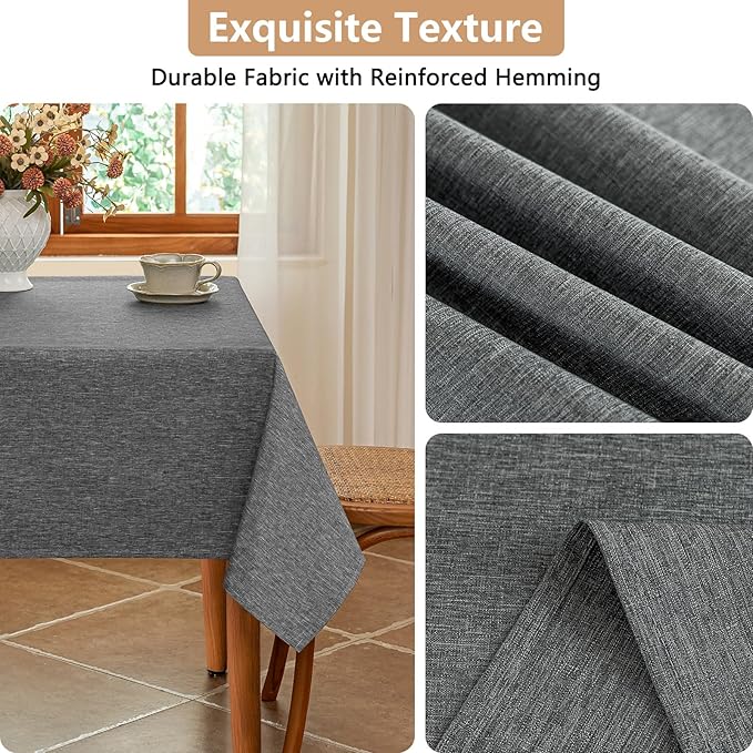 Faux Linen Fabric 52 x 52 Inch Square Grey Tablecloth Textured Water Resistant & Washable Card Table Cloth Anti-Scratch for Dining Kitchen Patio