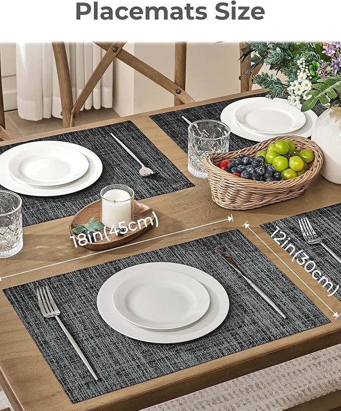 Leetaltree Black and Grey Woven Placemats Set of 12 - Image 4