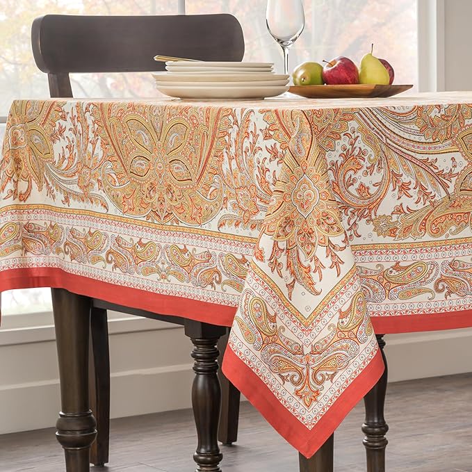 Maison d' Hermine Table Cloth Square Table 100% Cotton 60 x 60 Inches Tablecloth Reusable Decorative Everyday Use for Dining Room, Farmhouse, Home, Party, Festive & Wedding - Kashmir Paisley