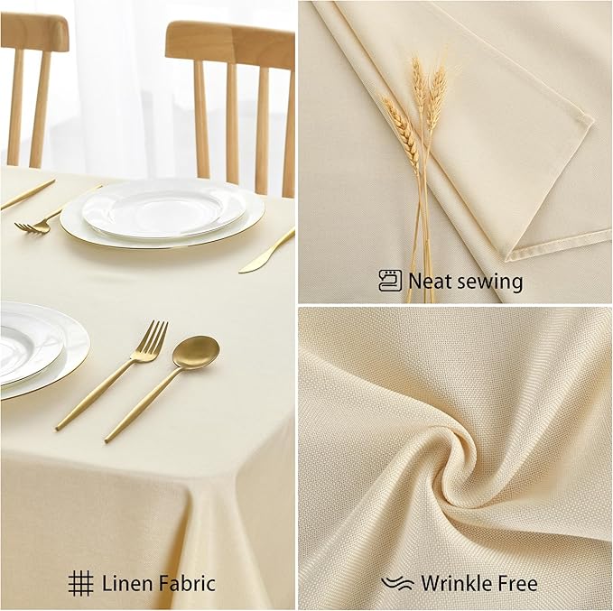 JIUZHEN Faux Linen Farmhouse Tablecloth Rectangular, Wrinkle Stain Resistant Table Cloth Rectangle Table Cover for Kitchen Dining, Champagne, 70 x 140 Inch