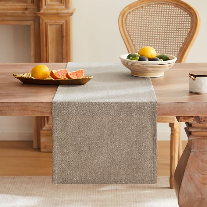 Rustic Cotton Linen Table Runner, 13x108 Inches Cocoa Brown | Farmhouse Style - Image 4