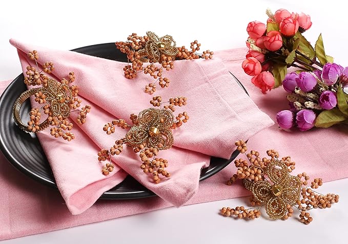 Natural Wooden Beads Napkin Ring Set of 12 - Elegant Fancy Beautiful Decorative Napkin Holder for Dinner Table Décor, Christmas, Farmhouse, Wedding, Party, Easter & Everyday Use
