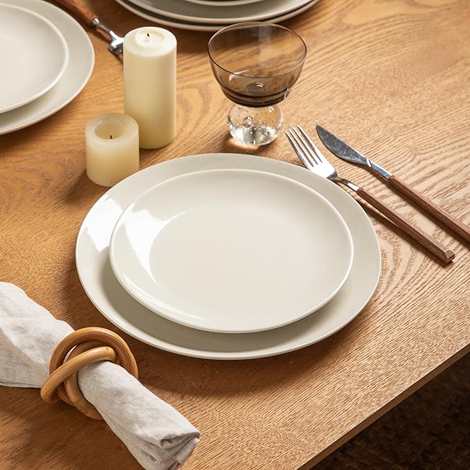 Ceramic Dinnerware Sets for 4,12 Pieces Plates and Bowls Sets, Plates Pasta Bowls Soup Bowls, Modern Stoneware Dishes, Reaction Glaze (White)