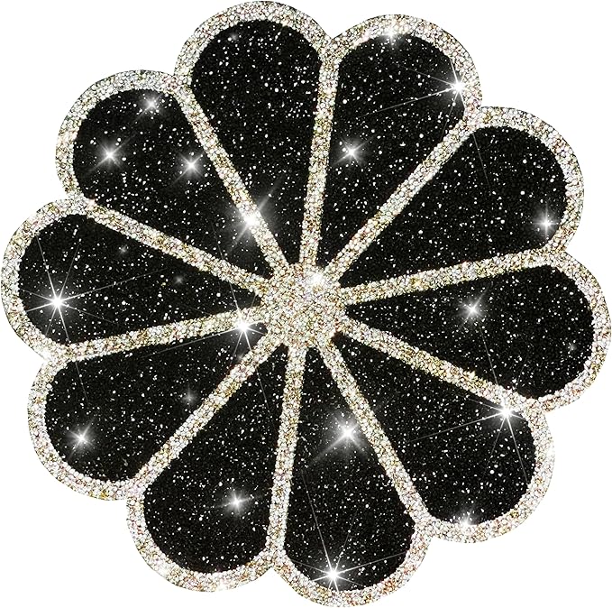 Washable Waterproof Diamond Circle Placemats for Round Tablescape Decor for Dinner and Kitchen Bling Placemats for Weddings & Special Events (Black)-8PCS