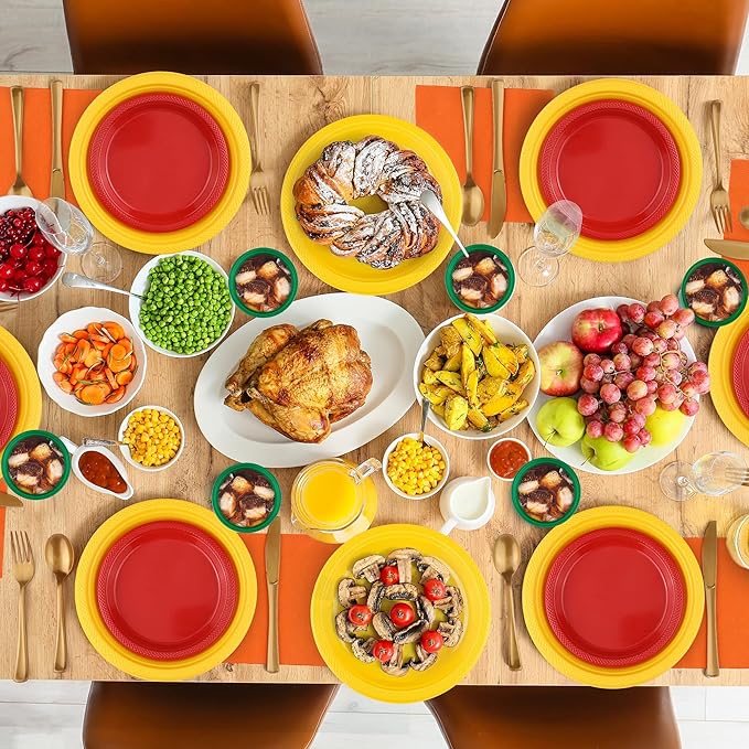 Kochorie 240 Pieces Plastic Dinnerware Set Disposable Heavy Duty Plates Napkins Cups and Silverware Dessert Dinner Plates for Birthday Wedding Thanksgiving Party Supplies, Serves 30 Guests