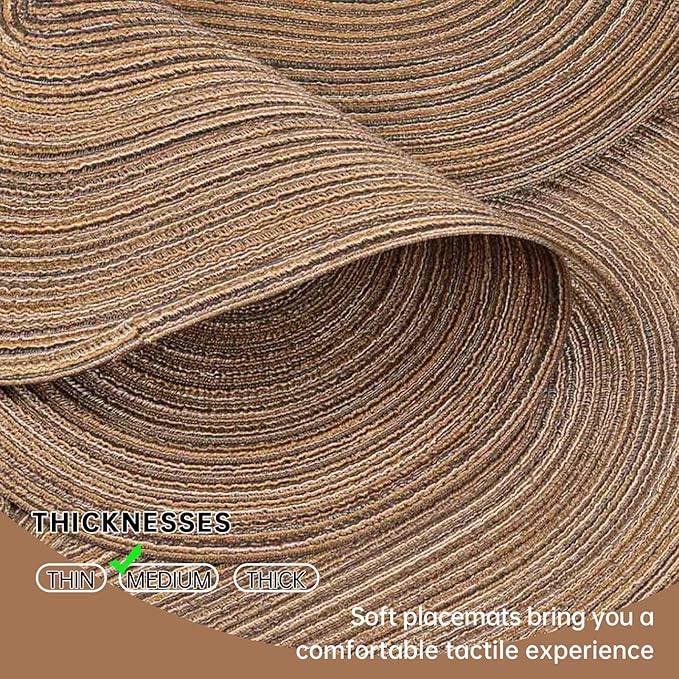 Noctiflorous Oval Braided Placemats Set of 6 Woven 12x18 Inch Non Slip Washable Heat Resistant Place Mats Round Tablemats for Dining Kitchen Party Daily Table Decor Dinner Mats (Brown, 6)