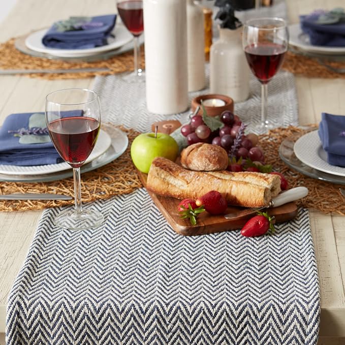 DII Woven Basic Tabletop Collection, Chevron Table Runner, French Blue - Image 3