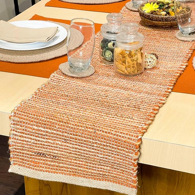 Natural Jute Table Runner, 13x48 Inch, Rust Orange | Vintage Boho Rustic Table - Image 7