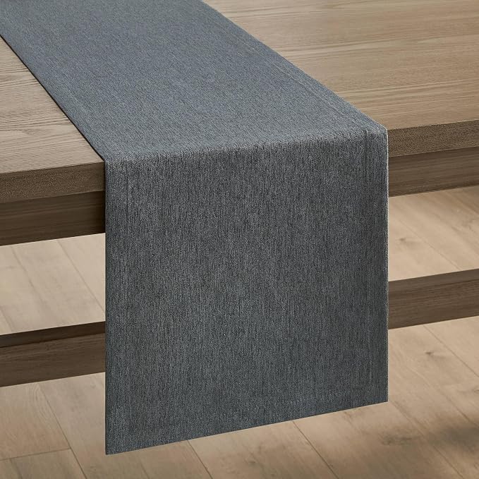 Basic Linen Style Table Runner, 14x60 Inch Charcoal | Mitered Corner Design - Image 7