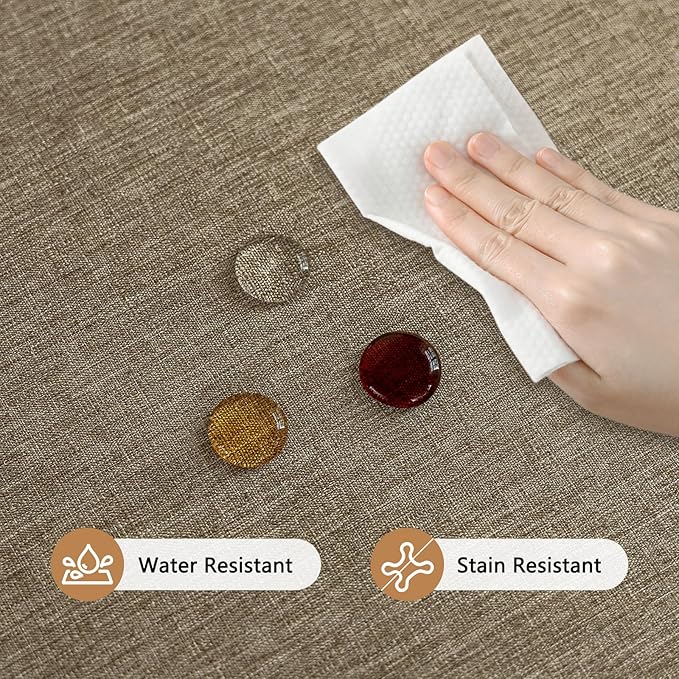 Faux Linen Fabric Rectangle Table Cloth Textured Water Resistant & Washable Rectangular Tablecloth Anti-Scratch for Dining Kitchen Party54 x 72 Inch Mocha