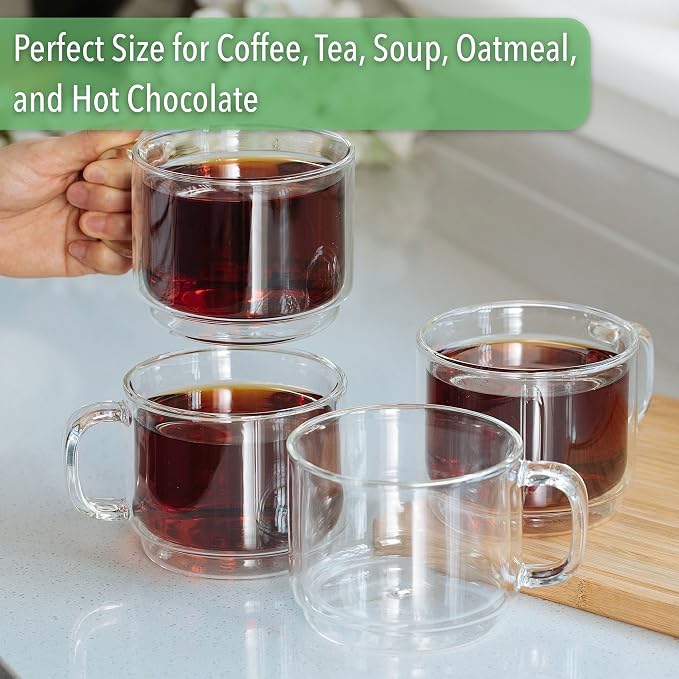 BTaT- Double Walled Stackable Glass Coffee Mugs, 16 oz, Glass Coffee Cups - Image 8
