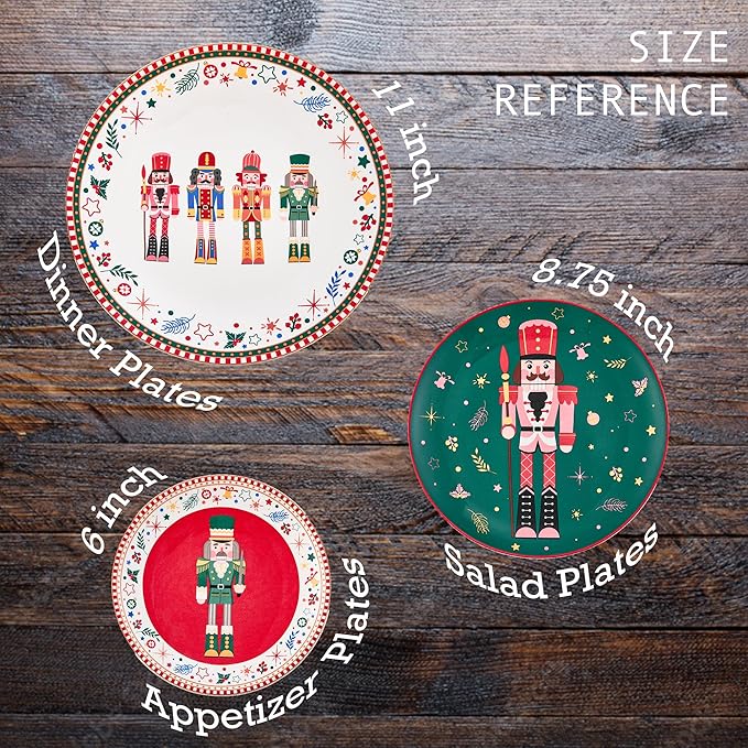 Bico Christmas Soldier Salad Plates Set of 4, 8.75 Inch Ceramic Dessert Plates for Salad, Appetizer, Side Dishes, Microwave and Dishwasher Safe, Gift for Housewarming and Christmas
