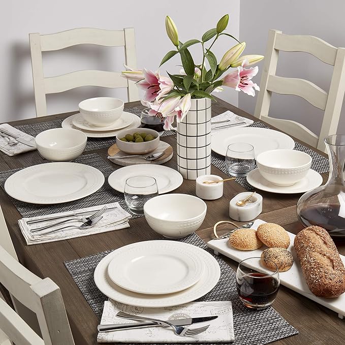 Tabletops Gallery Embossed White Porcelain Round Dinnerware - Image 4