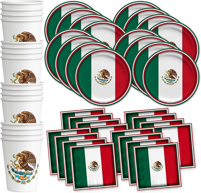 Mexico Flag Birthday Party Supplies Set Plates Napkins Cups Tableware Kit for 16