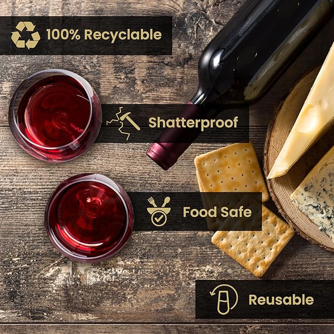 Reli. Disposable Wine Glasses (48 Pack, 12oz) Plastic Stemless Wine Glasses Disposable | Clear and Stemless for Parties, Cocktails, Whiskey, Weddings | Shatterproof