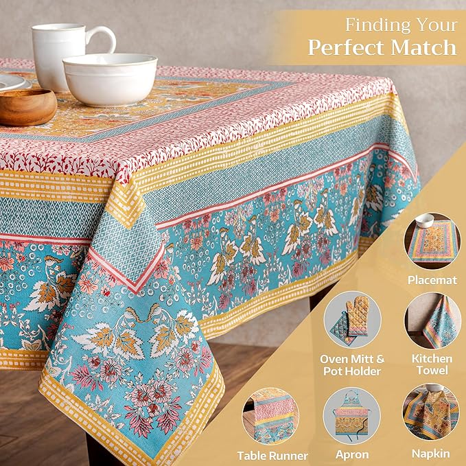 Maison d' Hermine Table Cloth Rectangle Table 100% Cotton 70 x 140 Inches Tablecloth Reusable Decorative for Dining Room Farmhouse Home Valentines Day Decorations Spring Summer - Marquise