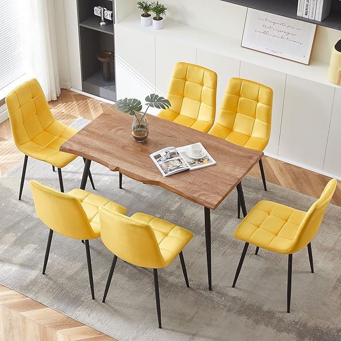Rectangular Dining Table Set with Upholstered Chairs - Modern Kitchen Table and Chairs Set of 4 for Small Spaces - Yellow