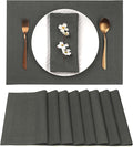 D'Moksha Homes Linen Charcoal Grey Placemats Set of 8-100% Pure Linen Placemats 14 x 19 Inch for Spring, Easter - Handcrafted and Machine Washable