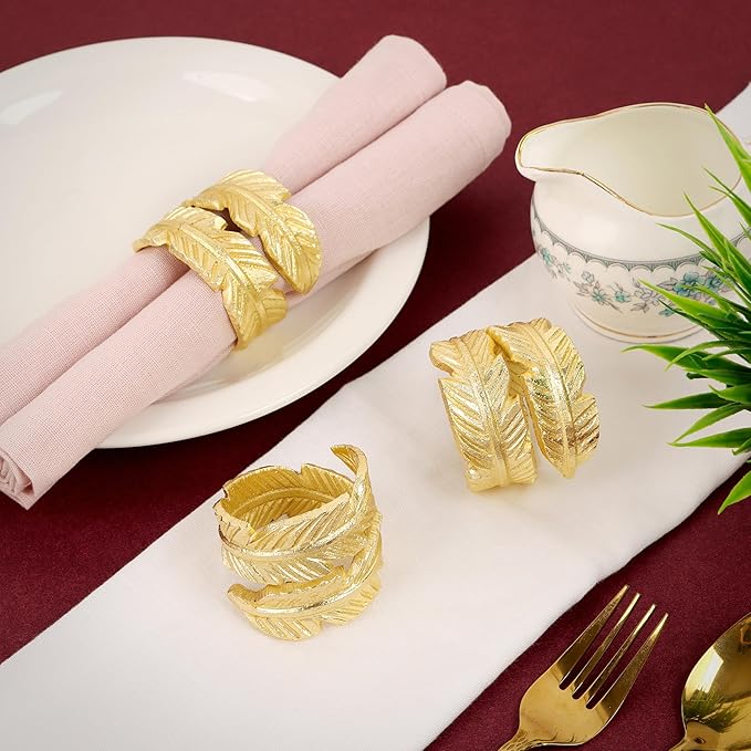 CLEENTABLE Gold Napkin Rings, Napkin Ring Set of 12, Napkin Holders for Dining Table Settings Thanksgiving Metal Serviette Ring Rustic Table Décor for Weddings, Parties, and Everyday Use
