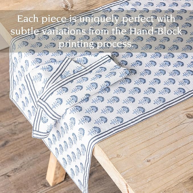 Over&Back 18x90 Hand-Blocked Printed Cotton Table Runner - Image 3