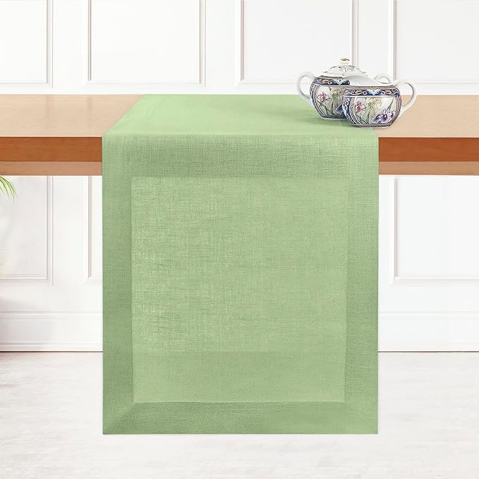 D'Moksha Homes Linen Sage Green Table Runner 120 Inches Long - 100% Pure Linen Dining Table Runner 14 x 120 Inch for Spring, St Patricks Day, Easter - Machine Washable