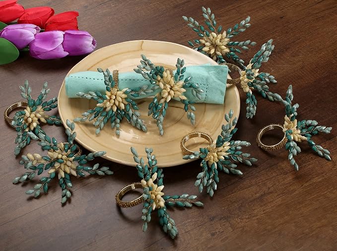 Green Gold Beaded Napkin Ring - Image 2