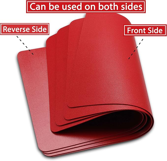 Jovono Wipeable Leather Table Mats, Waterproof Heat-Resistant, Easy to Clean, Set of 6, Red