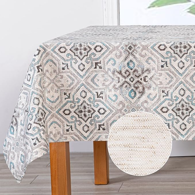 MYSKY HOME Rectangle Tablecloth 60x102 Inches -Linen Farmhouse Geometric Patterned Tablecloth Waterproof Decorative Washable Fabric Table Cloth for Kitchen Dining Moroccan Tablecloth，Grey