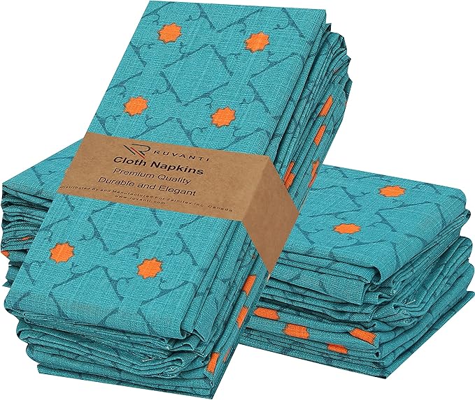 RUVANTI Cloth Napkins Set of 12 Cotton 100%, 18x18 Inches Napkins Cloth Washable, Soft, Absorbent. Cotton Napkins for Parties, Christmas, Thanksgiving, Weddings, Dinner Napkins Cloth - Combo