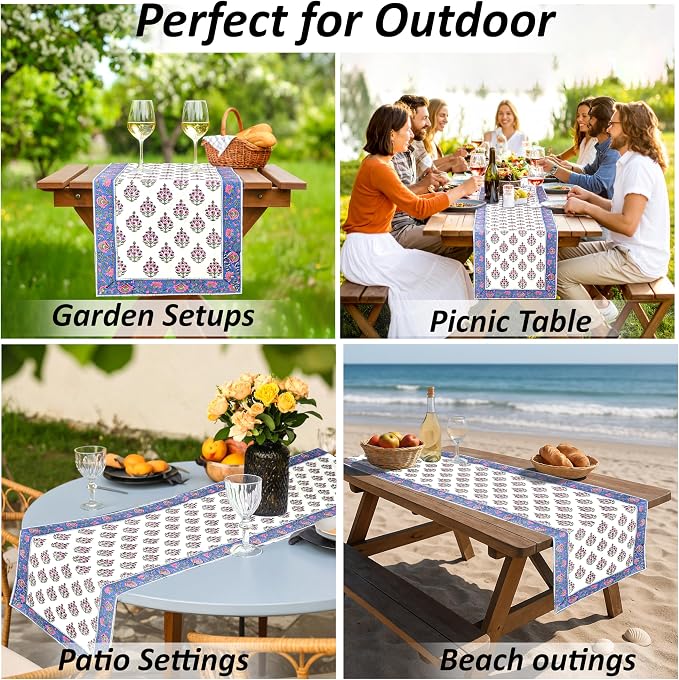 Rudy Blue Hand Block Print 100% Cotton Reusable Table Runner 16" X 106" Inches - Image 5