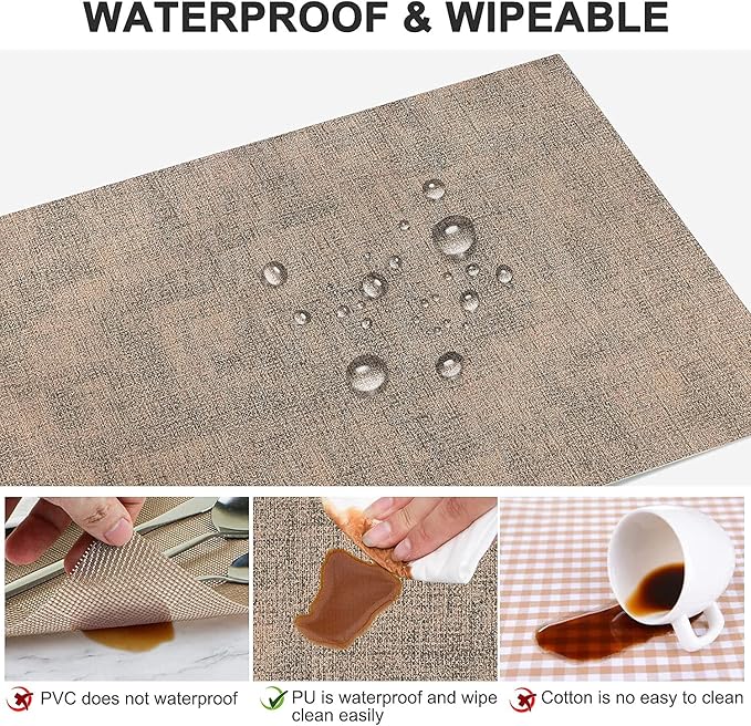 Leather Heat Resistant Placemats Set of 6 Waterproof Wipeable Washable PU Table Mats,Easy to Clean Anti-Slip Place Mats (Dark Brown, 6)